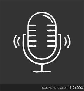 Loud microphone chalk icon. Stereo mic recording sound idea. Voice record process. Portable wireless speaker. Audio equipment. Modern studio technology. Isolated vector chalkboard illustration
