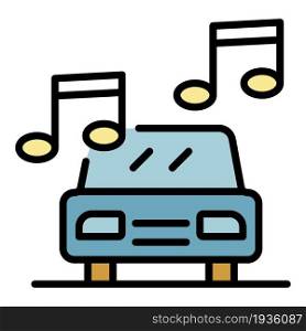 Loud music in the car icon. Outline loud music in the car vector icon color flat isolated. Loud music in the car icon color outline vector
