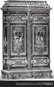Louis XIV cabinet style genre Ornament, vintage engraved illustration. Industrial encyclopedia E.-O. Lami - 1875.