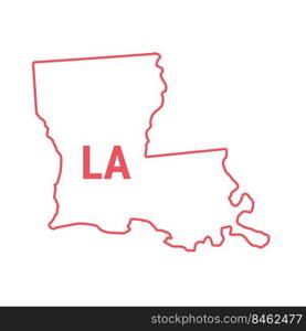 Louisiana US state map red outline border. Vector illustration isolated on white. Two-letter state abbreviation.. Louisiana US state map red outline border. Vector illustration. Two-letter state abbreviation