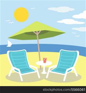 Lounge chairs on the ocean or sea beach vector illustration