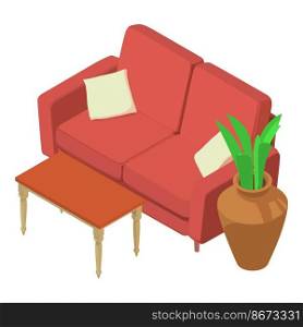 Lounge furniture icon isometric vector. New upholstered sofa and coffee table. Living room furniture, modern interior. Lounge furniture icon isometric vector. New upholstered sofa and coffee table