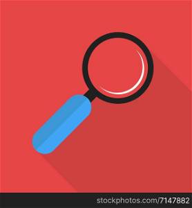 Loupe illustration with shadow in trendy flat style. Magnifying glass with blue handheld. EPS 10. Loupe illustration with shadow in trendy flat style. Magnifying glass with blue handheld.