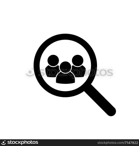 Loupe search person icon isolated vector element. Recruit competition. Job search.Human resources interview recruitment job concept. EPS 10