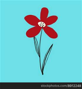 lovable cute red flower card fir Valentines Day and Spring Holidays design. Vector illustration.  areless cool illustration of a red flower. Vector illustration in doodle style