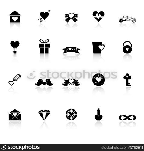 Love and heart icons with reflect on white background, stock vector