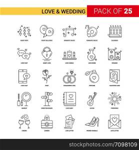 Love and Wedding Black Line Icon - 25 Business Outline Icon Set