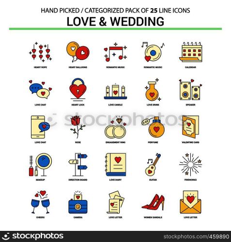 Love and Wedding Flat Line Icon Set - Business Concept Icons Design