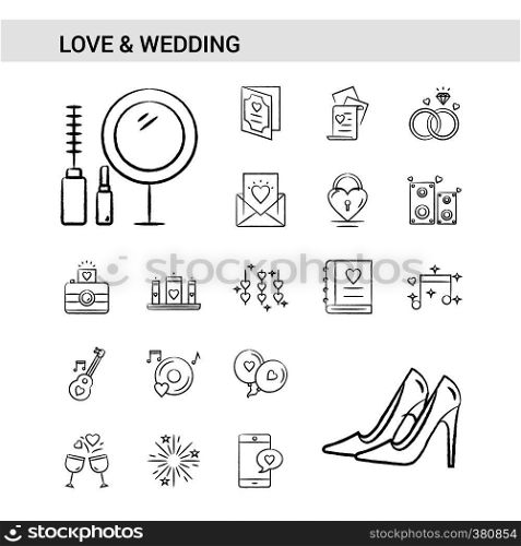 Love and Wedding hand drawn Icon set style, isolated on white background. - Vector