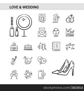 Love and Wedding hand drawn Icon set style, isolated on white background. - Vector