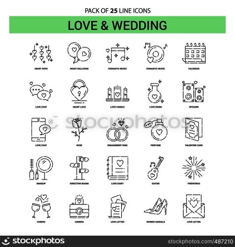 Love and Wedding Line Icon Set - 25 Dashed Outline Style