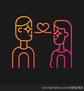 Love at first sight gradient vector icon for dark theme. Instantly falling in love. Two people infatuated by each other. Thin line color symbol. Modern style pictogram. Vector isolated outline drawing. Love at first sight gradient vector icon for dark theme