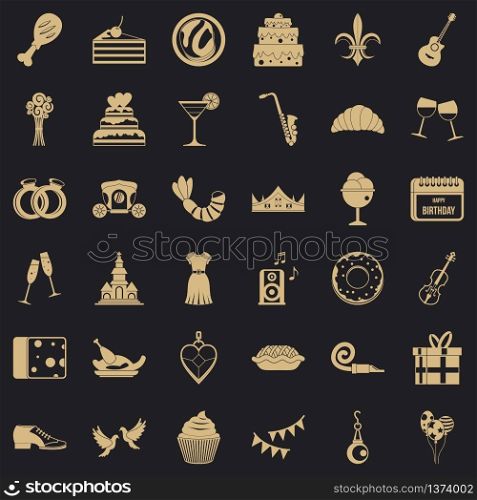 Love banquet icons set. Simple style of 36 love banquet vector icons for web for any design. Love banquet icons set, simple style