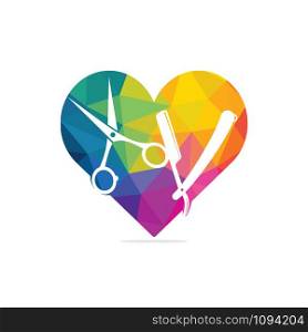 Love barber vector logo design. Scissors and heart vector logo design. icon idea for barbershop brand.