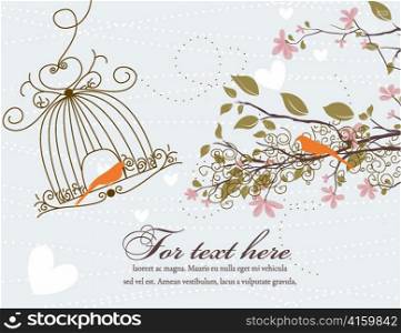 love bird with floral vector illustration