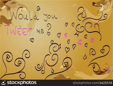 Love birds floral foliage with hand written message, vector illustration