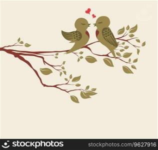 Love birds on branch Royalty Free Vector Image