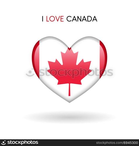 Love Canada symbol. Flag Heart Glossy icon. Love Canada symbol. Flag Heart Glossy icon vector illustration isolated on gray background eps10