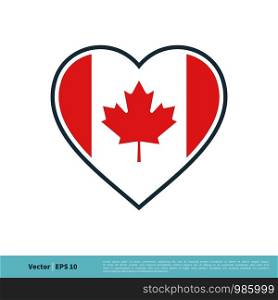 Love Canadian Flag Red Maple Leaf Icon Vector Logo Template Illustration Design. Vector EPS 10.