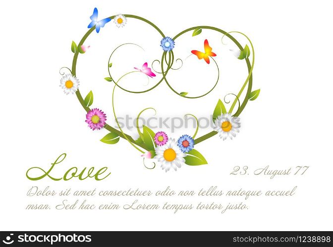 Love card / frame template made from flowers and leafs