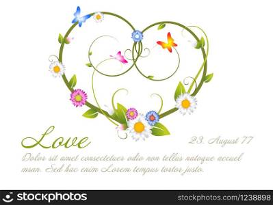 Love card / frame template made from flowers and leafs