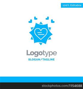 Love, Card, Valentine, Heart Blue Solid Logo Template. Place for Tagline