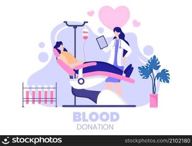 Love Charity or Blood Donation Through a Team of Volunteers Collaborating to Help and Collect Donations for Poster or Banner in Flat Design Illustration