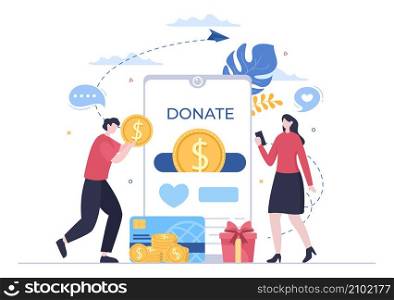 Love Charity or Online Giving Donation via Volunteer Team Worked Together to Help and Collect Donations for Poster or Banner in Flat Design Illustration