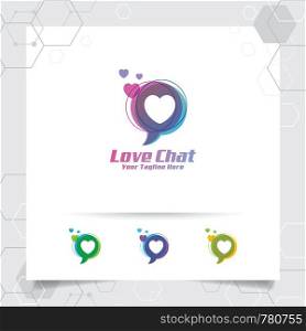 Love chat logo design concept of love vector and colorful style. Chat logo vector for app, community, communication, and software.