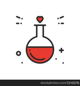 Love chemistry line icon. Test tube love fluid reaction laboratory bottle science romantic love theme. Heart shape. Happy Valentine day sign and symbol. Love chemistry line icon. Test tube love fluid reaction laboratory bottle science romantic love theme. Heart shape. Happy Valentine day sign and symbol.