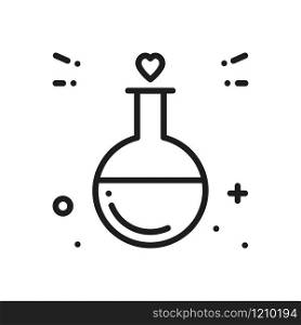 Love chemistry line icon. Test tube love fluid reaction laboratory bottle science romantic love theme. Heart shape. Happy Valentine day sign and symbol