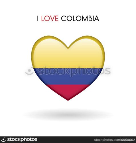 Love Colombia symbol. Flag Heart Glossy icon on a white background. Love Colombia symbol. Flag Heart Glossy icon on a white background isolated vector illustration eps10