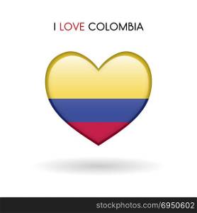 Love Colombia symbol. Flag Heart Glossy icon on a white background. Love Colombia symbol. Flag Heart Glossy icon on a white background isolated vector illustration eps10