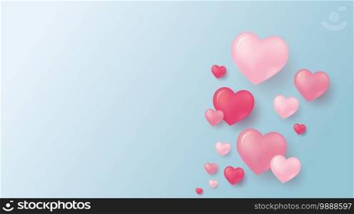 Love concept and valentine’s day design of pink hearts with copy space vector illustration