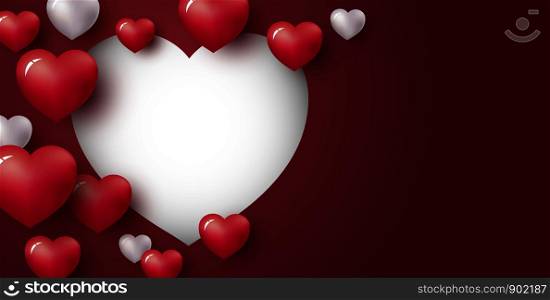 Love concept design of heart on red background with copy space Valentine's day and wedding vector illustration
