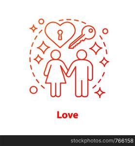 Love concept icon. Romantic relationships idea thin line illustration. Couple in love. Romance. Vector isolated outline drawing. Love concept icon