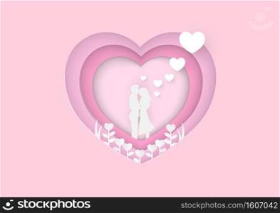 Love concept, Valentines day pink background. Wallpaper. Happy Valentines Day card with hearts paper cut hearts and clouds for romantic valentines day design