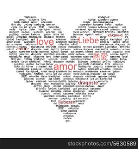 Love concept word in many languages of the world in red and black color