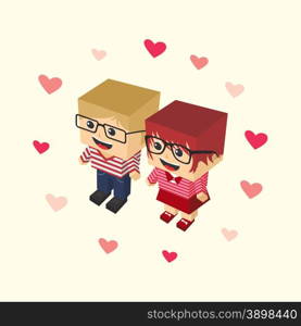 love couple block isometric cartoon character vector art graphic. love couple block isometric cartoon character