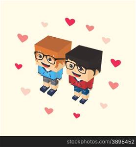love couple block isometric cartoon character vector art graphic. love couple block isometric cartoon character