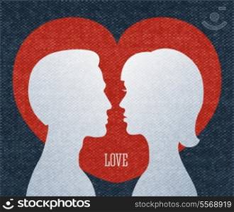 Love couple silhouettes, heart background vector illustration