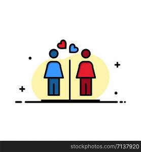 Love, Couple, Washroom, Signs Business Flat Line Filled Icon Vector Banner Template