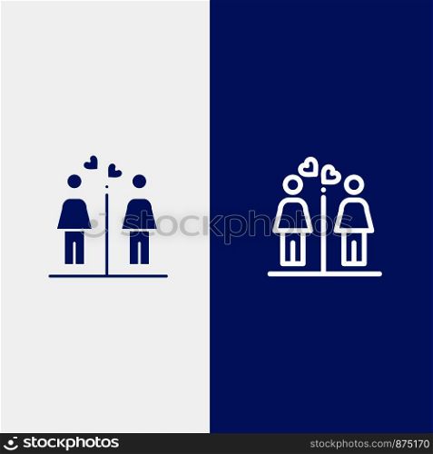 Love, Couple, Washroom, Signs Line and Glyph Solid icon Blue banner