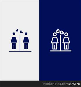 Love, Couple, Washroom, Signs Line and Glyph Solid icon Blue banner