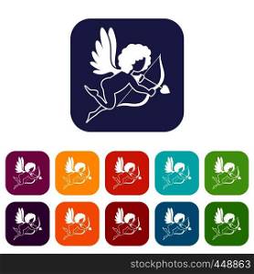 Love Cupid icons set vector illustration in flat style In colors red, blue, green and other. Love Cupid icons set flat