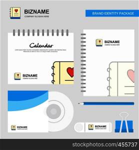 Love diary Logo, Calendar Template, CD Cover, Diary and USB Brand Stationary Package Design Vector Template