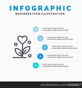 Love, Flower, Wedding, Heart Line icon with 5 steps presentation infographics Background