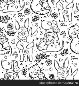 LOVE FOR MOMMY Animal Seamless Pattern Vector Illustration