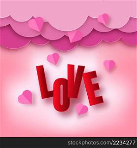 love for Valentine&rsquo;s day. text love and mini heart. design for valentine&rsquo;s festival.Vector illustration. papercraft style.