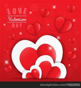 Love for Valentine's day. Happy valentines day and wedding design Paper heart. Vector illustration. Red Background With Ornaments, Hearts. Doodles and curls. Be my Valentine